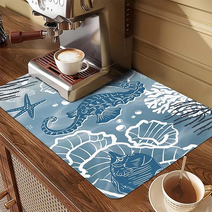 Decorative Stove Top Covers for Electric Stove 28"x20" – Heat Resistant Glass Cooktop Protector Dish Drying Mat – Non-Slip Rubber Backing Washer Top Cover Waterproof Extra Counter Space (Ocean 2)