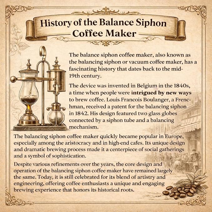 Nispira Belgian Balance Syphon Vacuum Coffee Maker, 500ml Vintage Gravity Brewing System, Gold & Peacock Blue Finish, Manual Tabletop Coffee Brewer