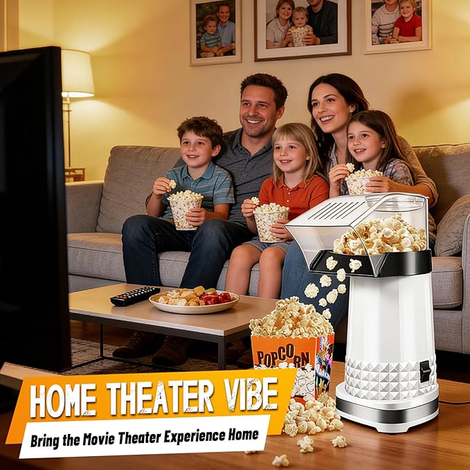 1200W Quick Popcorn Popper, ETL Certified Oil-Free Healthy Air Popper, 4.5-Quart Popcorn Maker for Movie Nights & Parties, White