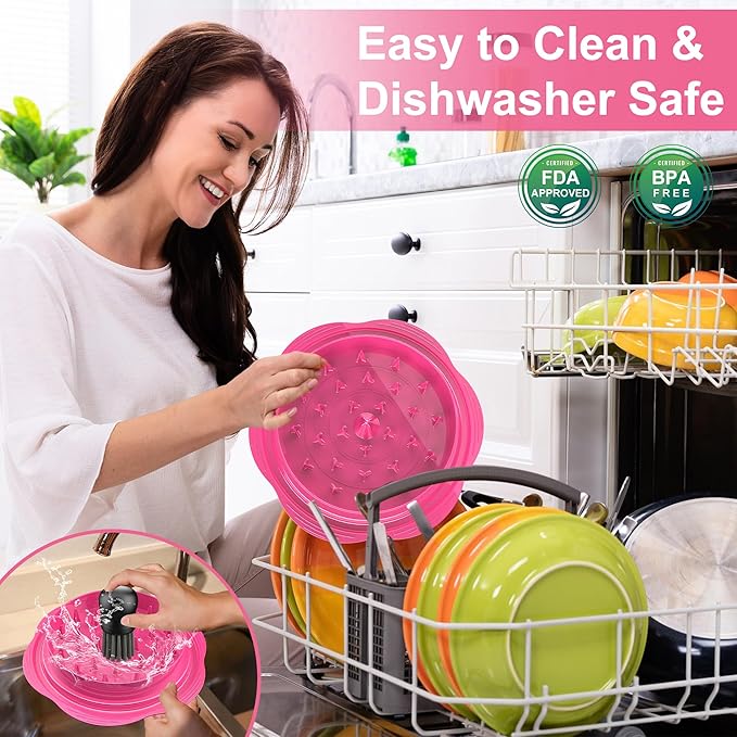 SURETIVIAN Chicken Shredder Large Chicken Breast Shredder Tool Twist with Brush&Fork, Visible Meat Shredder Machine, Anti-Slip Strip, Ergonomic Handle, BPA Free, Pork Beef Chicken(Hot Pink)