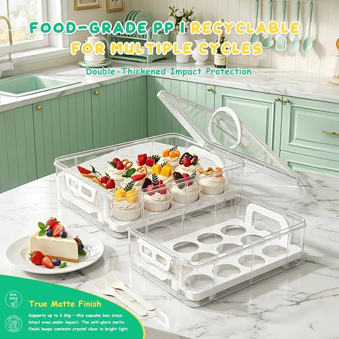 Cupcake Carrier 24 Count, Cupcake Holder With Lid And Handles, 2-Layer Cupcakes Storage Containers, Cupcake Transport Container, Cupcake Box With Portable Insulated Bag And 200pcs Cupcake Liners