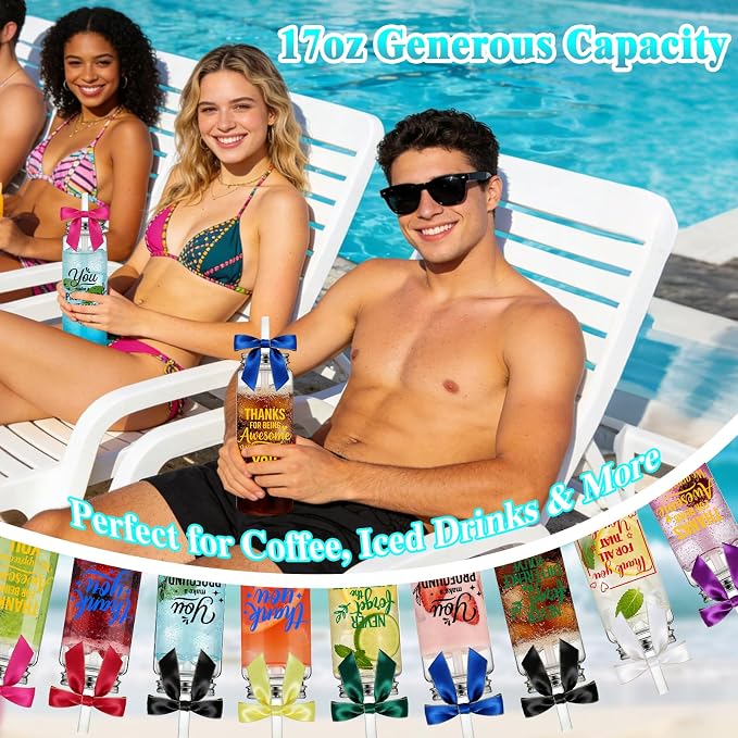 50 Pack 17oz Employee Appreciation Acrylic Tumblers with Lids, Straws & Satin Bows, Colorful Fun Motivational Designs, Thank You Gifts for Staff, Coworkers, Office Events & Team Building (Team)
