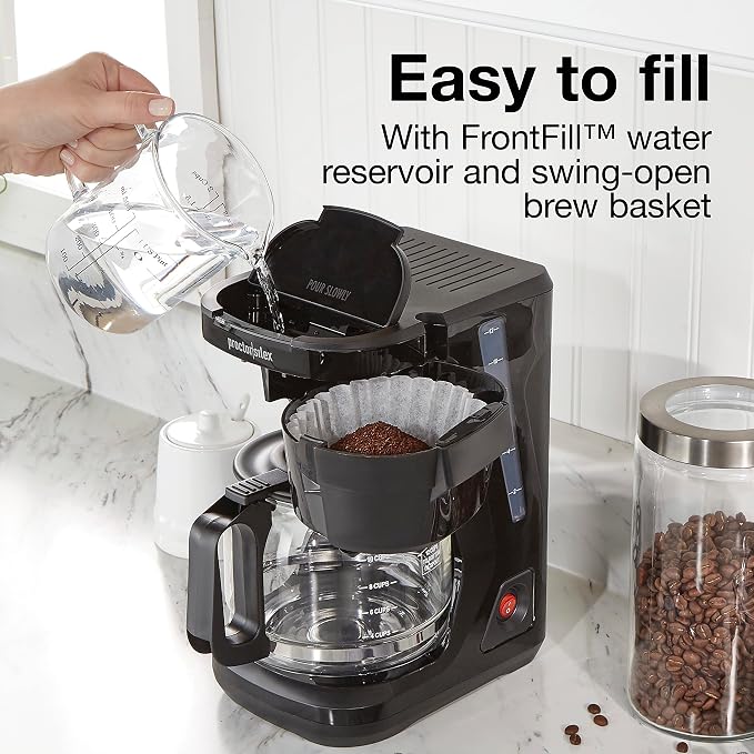 Proctor Silex FrontFill Drip Coffee Maker, 12 Cup Glass Carafe, Black and Silver (43680PS)