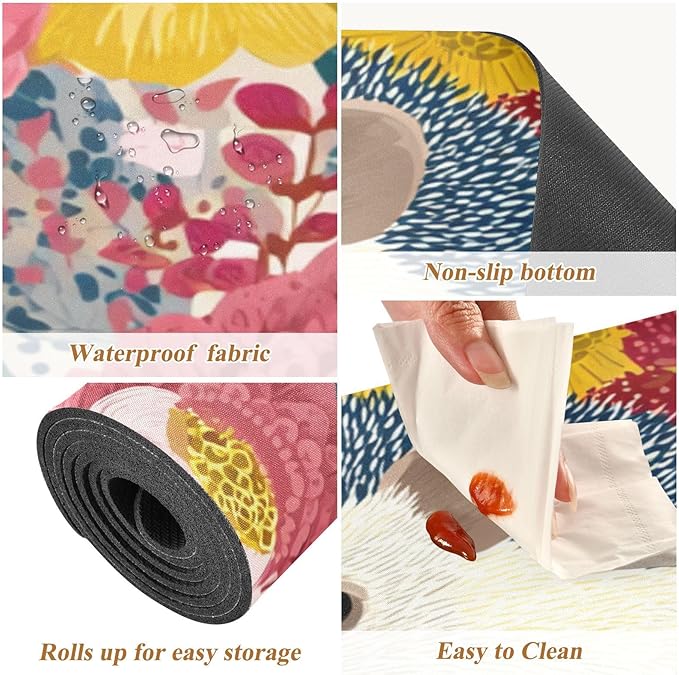2 in 1 Table Runner Trivet for Hot Pots and Pans Heat Resistant Non Slip Waterproof 39 x 12 Inch Decorative Table Protector for Kitchen Countertop Garden Flowers Hedgehogs Colorful