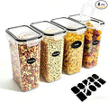 4 Pack 4L/135oz Cereal Storage Containers, Airtight BPA Free Plastic Cereal Dispenser with Lids, Large Dry Food Storage Canister for Pantry, Rice, Flour, Sugar, Pasta