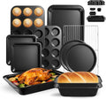 11-Piece Nonstick Baking Pans Set - Professional Grade Carbon Steel Bakeware with Premium Coating- Dishwasher Safe, Stackable, Oven Safe to 450°F (Black)