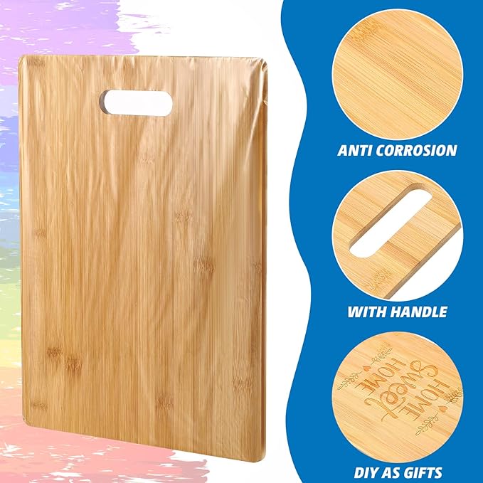 Vesici 18 Pack Bamboo/wood Cutting Board with Handles Bulk Plain Blanks Laser Engraving Chopping Board for Customized Engraving Gifts Crafts for Valentines Mother Women Gifts(Bamboo,14''x11'')