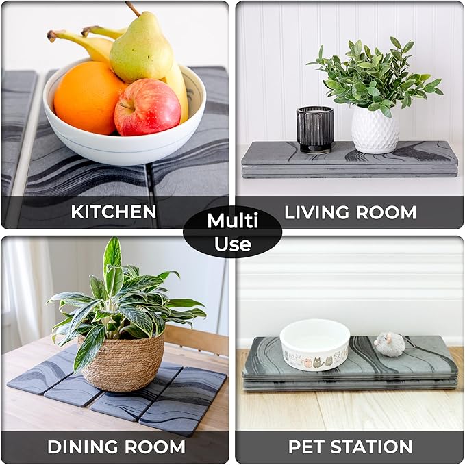 Foldable Stone Dish Drying Mat for Kitchen Counter | 23.5” L x 15.3” W Diatomaceous Earth Quick Drying Pad | Foldable & Super Absorbent Dish Drying Stone for Plates, Bottles & Utensils | Gray