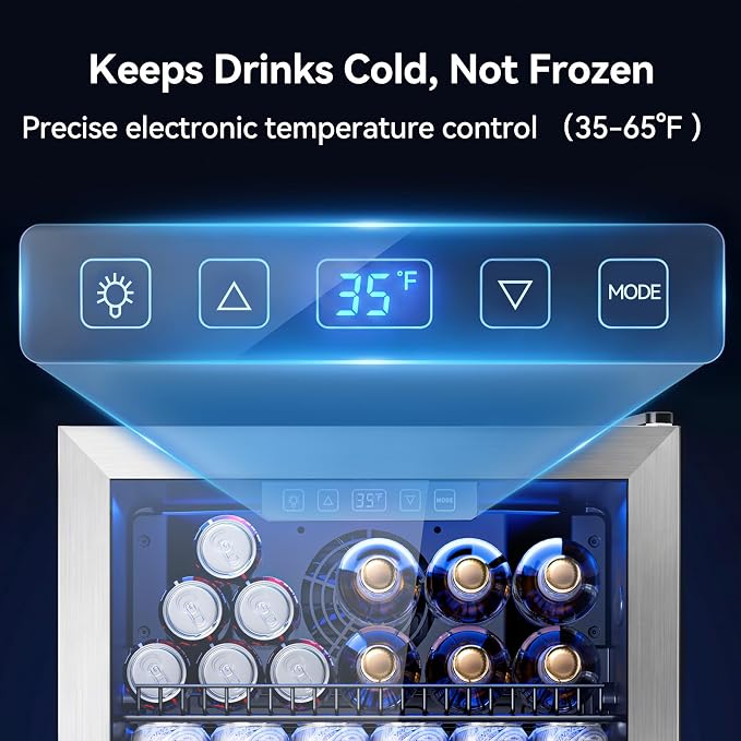 Tehanld 3.2 Cu.Ft Beverage Fridge, Mini Fridge With Glass Door, Beverage Cooler Refrigerator, Wine Drink Beer Fridge, Adjustable Shelves & Digital Temperature Display, 26 Bottle 128 Can, Silver
