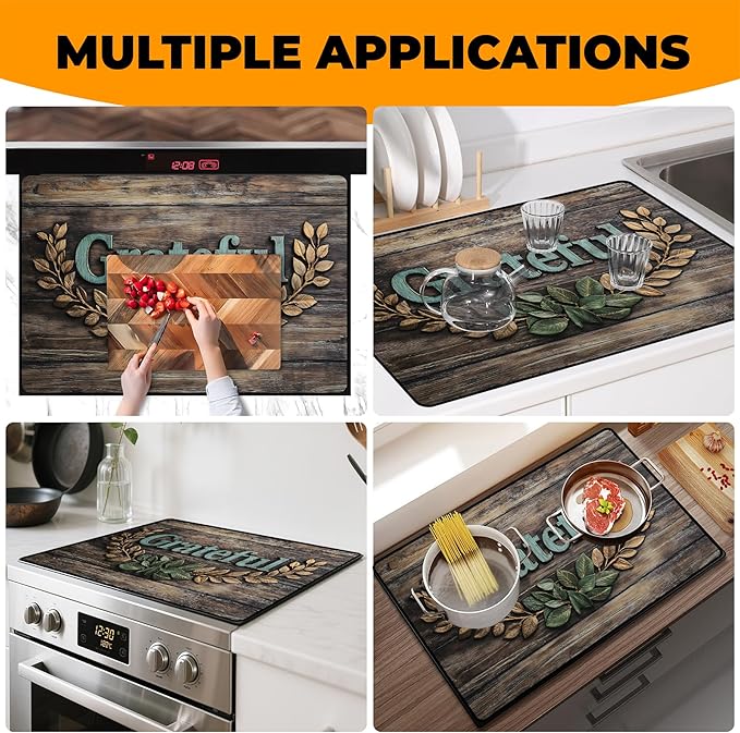 Stove Top Cover- Mat for Electric Stove Protector with Anti-Slip Rubber Coating Dish Drying Mats Scratch-Resistant (grateful, 28.5" x 20.5")