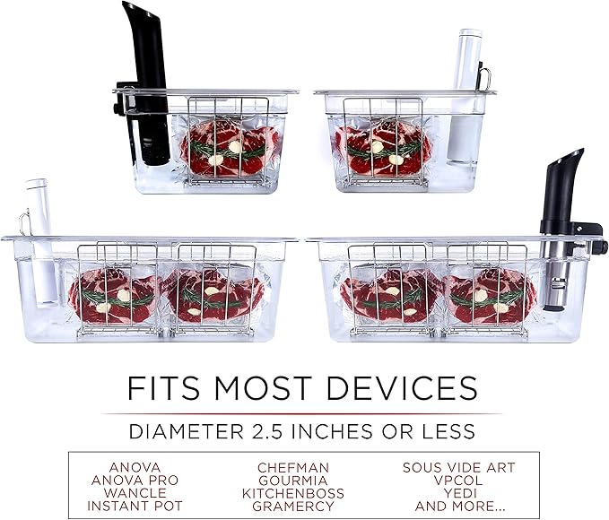 Väeske 12 + 26 QT Sous Vide Container Set with Racks, Lids & Insulating Sleeves – Complete Dual-Size Sous Vide Accessories Kit – Fits Anova, Joule, Instant Pot, Nano
