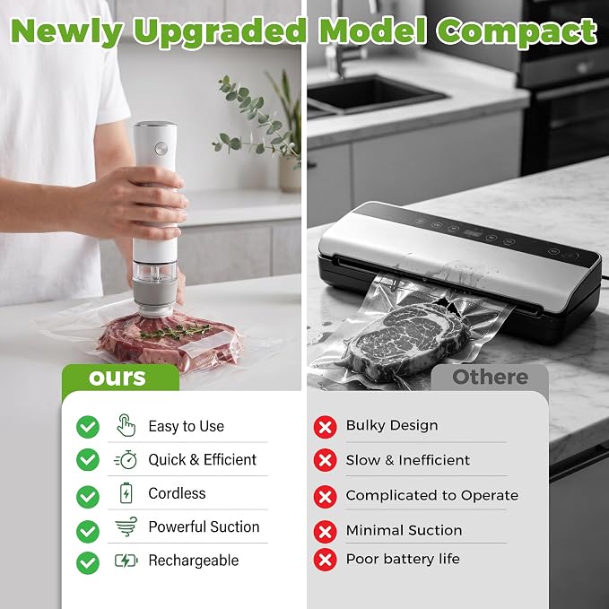 Handheld Vacuum Sealer Portable, Compact Vacuum Sealer for Food with 30 Reusable Bags - Food Saver for Sous Vide, Travel, Leftovers & Dry Foods, 6X Longer Freshness, One-Touch Operation