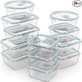 Razab 24 Pc Airtight Glass Food Storage Containers - Glass Meal Prep Containers - Freezer to Oven Safe - Steam Release Valve BPA Free - Airtight Bento Boxes - Leak Proof (12 lids & 12 Containers)