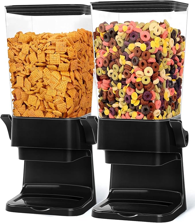 Cereal Dispenser Countertop 2pcs,5.5L Cereal Containers Storage Dispenser for Pantry,Dry Food Storage Rice Containers,Candy Dispenser,Snack Organizer Machine for Grains, Nuts,Oatmeal, Pet Food Black