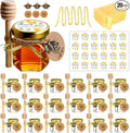 Ahhute Honey Jar, Mini Honey Jars with Dipper, Glass Honey Pot Baby Shower Favors, Party Favors & Wedding Favors, Hexagon Honey Container with Lid, Bee Charms, Fabric Ribbons and Bags, 20 Pack 1.5oz