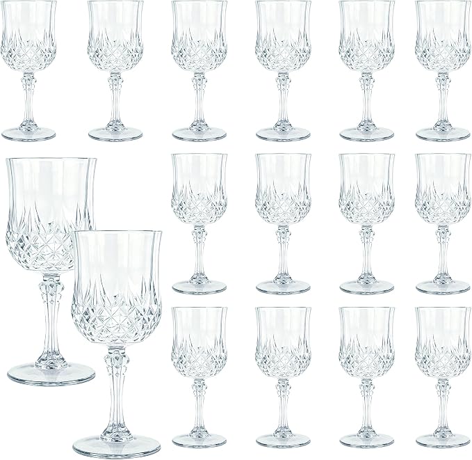 16 Pack Plastic Wine Glasses,10oz Unbreakable Vintage Style Goblets,Reusable Crystal Like Drinking Glass for Wedding Reception, Party Supplies (Clear)
