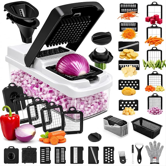 25-in-1 Pro Vegetable Chopper & Slicer, Onion Dicer, Food Chopper, Container