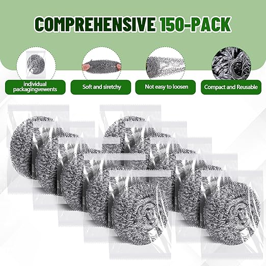 Honeydak 5 Pack Stainless Steel Scourers Steel Wool Scrubbers Bulk Separately Packaged 3 Inch, 25 Gram Metal Scourers Sponges Wire Scouring Pad for Stove Pot Pan Oven Kitchen Restaurant(Classic)