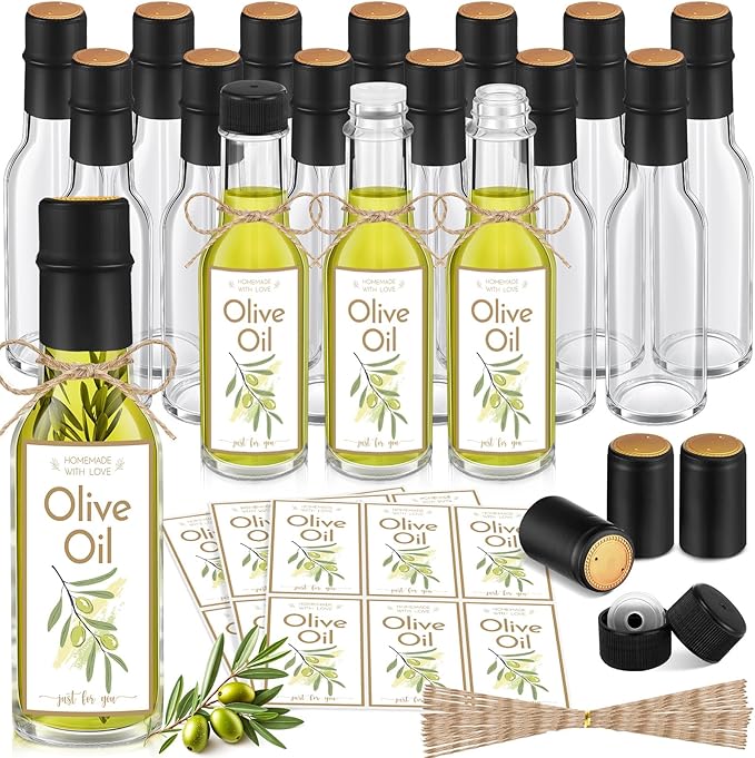 Havawish 20 Pcs 3oz Homemade Mini Olive Oil Bottles Hot Sauce Glass Bottles with Leak Proof Screw Cap Funnel Clear Bottle for Storing Homemade Olive Oil Wedding Baby Shower Gifts (Clear)