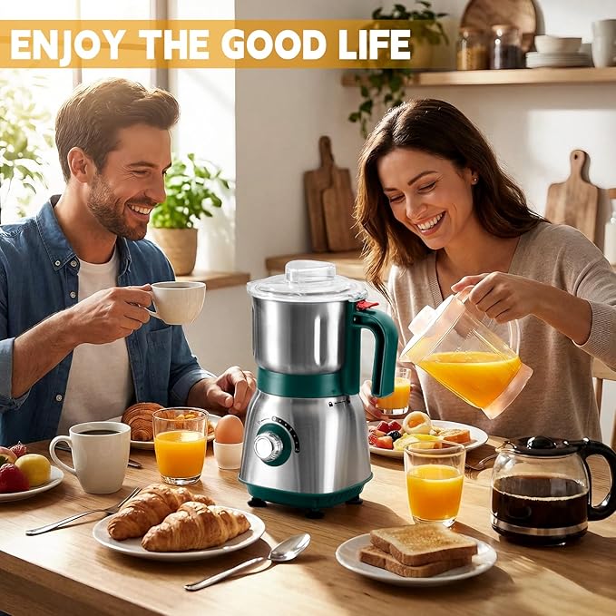 Mixer Grinder For Kitchen - Dry Grinding Cup For Grinding Spices, Nuts, Grains, And Coffee. Comes With A 750ml Fruit Juicer Cup. (Green+cup)