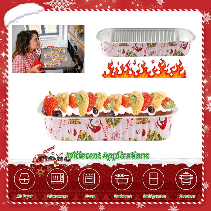 50Pack Pink Christmas Mini Loaf Pans with Lids Mini Cake Pans with Lids and Spoons, 6.8Oz Aluminum Foil Pans Tins, Individual Dessert Cups Containers for Sales,Party,Picnics