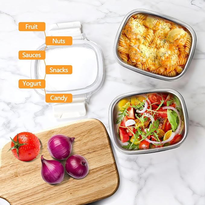 5 Pack Stainless Steel Food Storage Containers with Lids - 15.22 oz Small Snack Boxes & Lunch Containers, Shatterproof Leakproof Freezer Safe Meal Prep Containers for Portioning Snacks, Dips