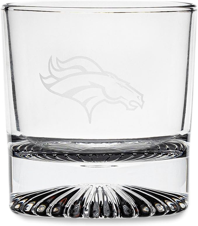The Memory Company Officially Licensed NFL Wood Boxed Drinkware Set, with 2 Rocks Glasses and Cooling Cubes, Denver Broncos