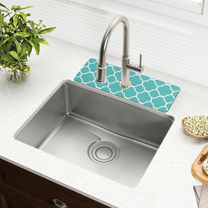 Kitchen Sink Splash Guard 2 PCS 14.7 Inch Sink Faucet Mat Splash Guard for Bathroom Countertop Water Absorbent Foldable Cuttable Soft Washable Turquoise