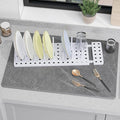 Large Stone Drying Mat for Kitchen Counter, 24" × 16" Diatomite Dish Drying Mat, Ultra Absorbent Diatomaceous Earth Dry Stone Mats with Dish Rack for Dished, Bottles, Black Marble