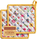 Maison d' Hermine Pot Holders 100% Cotton Heat Resistant Potholders 8" x 8" Hot Pads with Loop Baking Gifts for Mothers Day Handling Hot Pans Spring/Summer (Pack of 2, Happy Florals - Sweety)