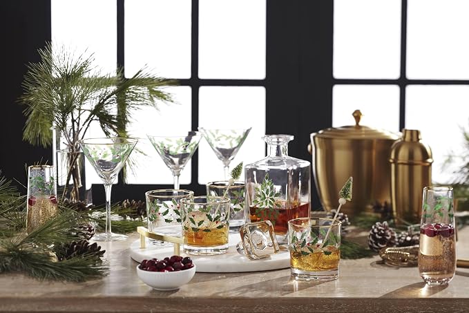 Lenox 896709 Holiday 5-Piece Decanter & Whiskey Glass Set, Christmas Dinnerware, Hosting