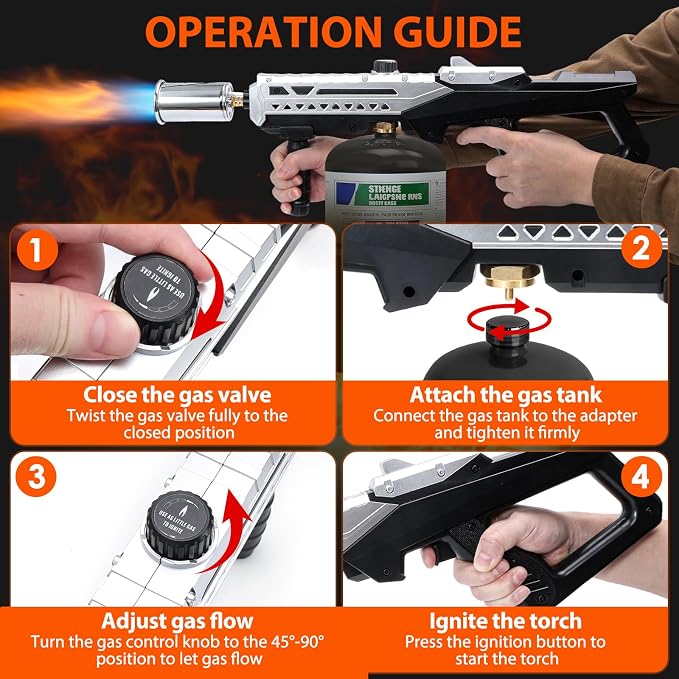 Propane Torch Gun, Flamethrower Blow Torch with Adjustable Flame, Multipurpose Cooking Torch for BBQ, Searing Steak, Camping, Charcoal Lighter & Small Welding (Tank Not Included)