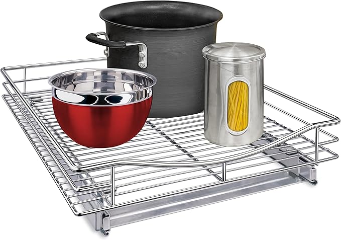 LYNK PROFESSIONAL® Pull Out Cabinet Organizer, 17" x 18" Slide Out Cabinet Organizer Pull Out Drawer – Pull Out Shelves for Kitchen Cabinets – Under Sink Organizers - Lifetime Ltd. Warranty, Chrome