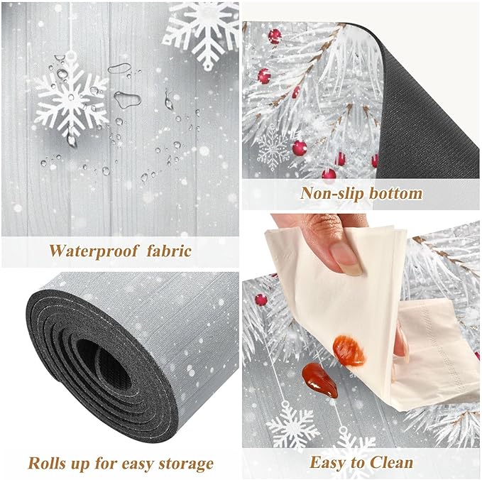 ALAZA Silver Christmas Tree Snowflake Trivet Table Runner 40 Inches Long Trivet for Hot Pots and Pans/Hot Dishes,Table Protector Heat Up to 230F, Decorative Hot Plates Mat for Kitchen Countertop