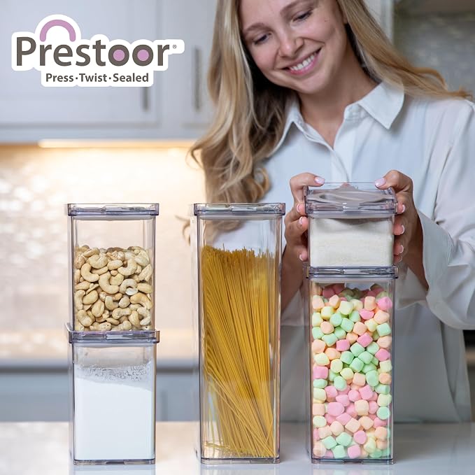 4-Pack Small Pantry Containers, 0.8 QT/0.76 L Clear SAN Food Storage Canisters with Twist-Lock Lids, Stackable for Sugar, Tea Bags, Seasoning, Nuts, Snacks (Black)