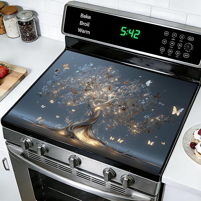 Stove Top Covers for Electric Stove: Heat Resistant Protector Glass Stove Top Expands Counter Space, Stylish Kitchen Decor (Tree of Life)