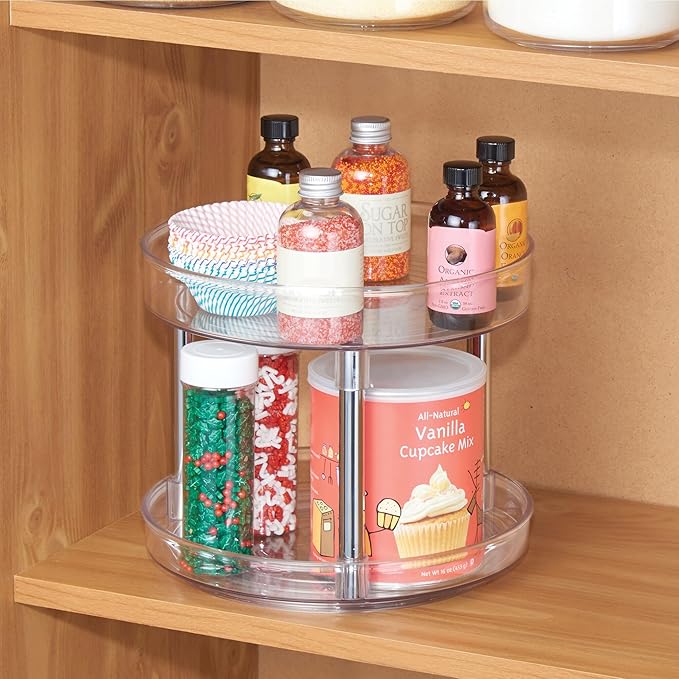 iDesign 9-Inch Plastic 2-Tier Lazy Susan Turntable - Set of 2 - Clear/Chrome
