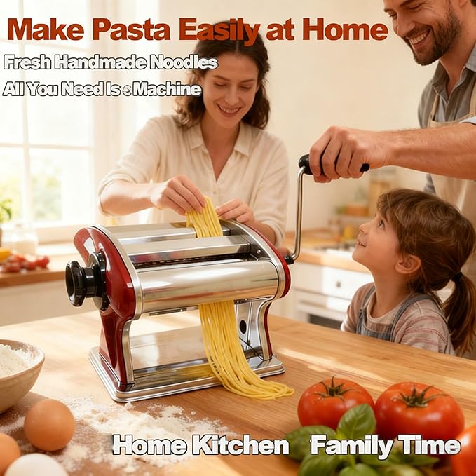 Manual Pasta Maker Machine - Noodle Machine Dough Roller Hand Crank,No Disassembled-2/4mm Width Noodle/0.3-5mm Thickness Dough