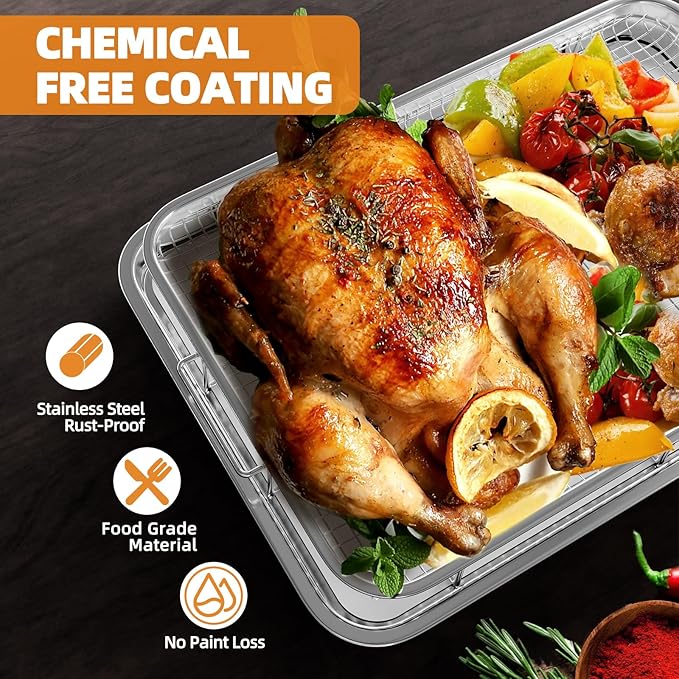 Air Fryer Basket, 2 Set Air Fryer Pans and Tray for Oven with 60 PCS Parchment Papers, DEGOVIN Non-stick Stainless Steel Oven Air Fryer Basket and Tray-18.8" x 12.8"Extra Large &14.88"×10.98"Large