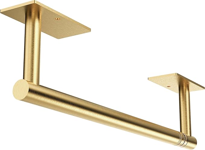 Paper Towel Holder Under Cabinet, Self Adhesive or Wall Mounted SUS304 Stainless Steel Paper Towel Holder for Kitchen, Bathroom, Farmhouse, Barbecue and Laundry (Brushed Gold)