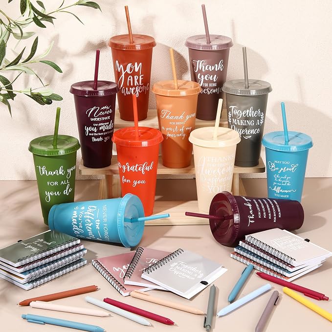 Shellwei 36 Pcs Employee Appreciation Gifts Bulk 24 oz Thank You Tumbler with Lid and Straw Mini Spiral Notebooks and Pens Appreciation Gifts for Team Employee Coworkers Teacher (You Are)