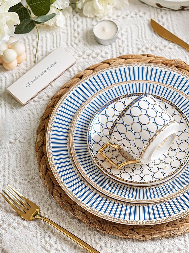 7 Oz Bone China Blue Tea Cup and Saucer Service for 4, Afternoon Porcelain Tea Set with Teapot, Tea Sets For Women Tea Party.