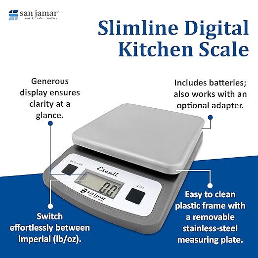 San Jamar SCDG2LP Low-Profile Digital Food/Kitchen Scale, 2lb Capacity