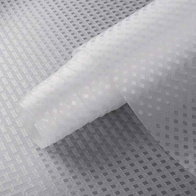 Refrigerator, Freezer, Fridge Shelf Liners and Drawer Mats 11.8 Inch Wide x 157.5 Inch Long, Non Adhesive EVA Plastic Washable Waterproof Pads for Kitchen Cabinet, Pantry Closet, Cupboard, Clear