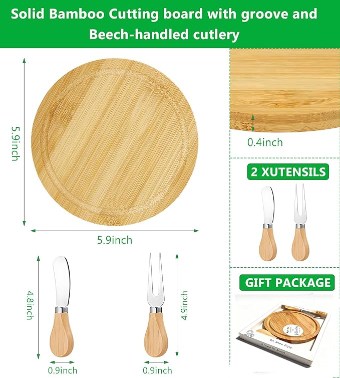 4-Pack Small Personal Charcuterie Cheese Board Set & Serving Tray - 6 Inch mini Bamboo Plates with Knives & Forks, Party Serving Set for Wedding Favors, Bridal & Baby Shower, Ideal Gifts