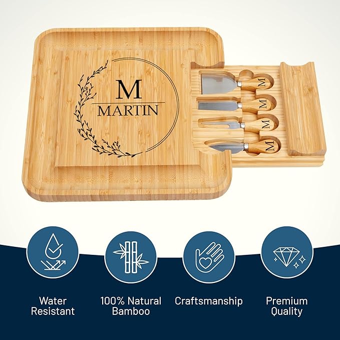 ROYALHOUSE Personalized Cheese Board, Custom Bamboo Engraved Customized Gifts Bridal Shower Gifts Perfect for Personalized Wedding