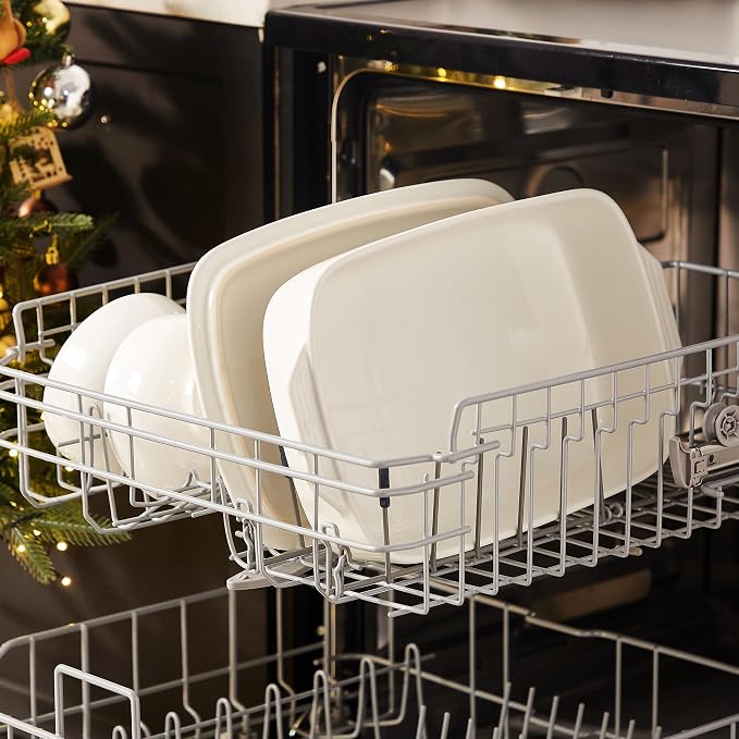 Large Ceramic Casserole Dish with Lid, 4.0 Quart Covered Rectangular Stoneware Baking Dishes for Oven, Deep 9x13 Inch Lasagna Pans for Baking and Serving, Perfect for Christmas, White