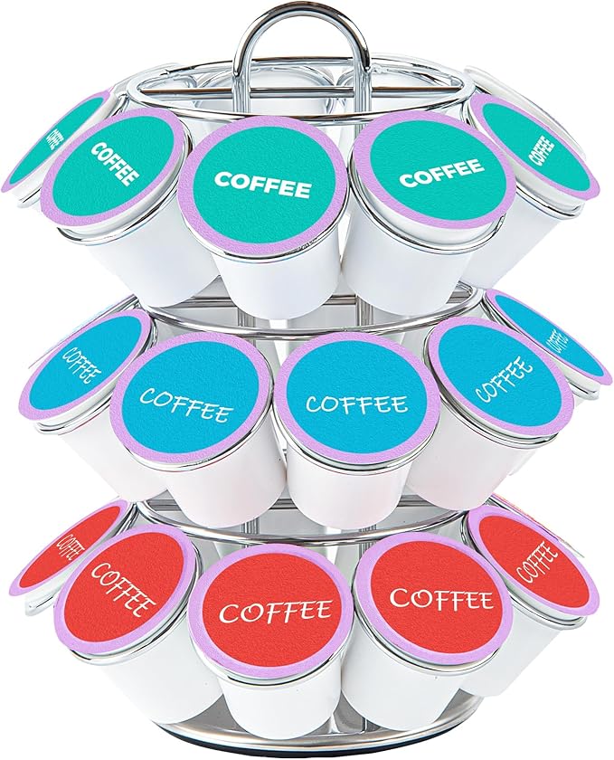 Restaurantware Restpresso 6.7 x 8.7 Inch Coffee Capsule Holder 1 Durable Pod Carousel - Holds 27 K-Cups 360-Degree Rotatable Iron Espresso Pod Organizer Mesh Tray Pods Not Included