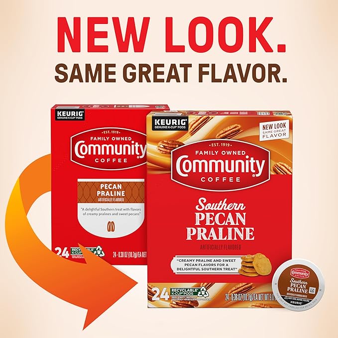 Community Coffee Southern Pecan Praline Flavored 96 Count Keurig K-Cup Coffee Pods, Medium Roast, 24 Count (Pack of 4)
