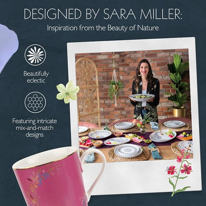 Portmeirion Sara Miller London Chelsea Mug, Pink | 12 Oz Cup for Drinking Tea, Coffee, and Hot Cocoa | Made from Fine China with Gold Detail | Handwash Only